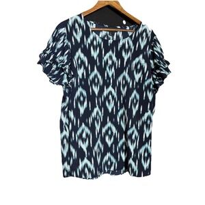 Lane Bryant Blouse Crew Neck Geometric Polyester Blue Plus Size 20 Career‎ Soft